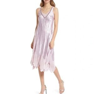 NWT Komarov sleeveless beaded v-neck waterfall slip dress size L
